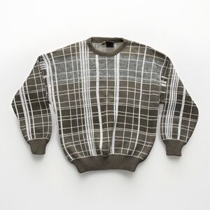Kennington Vintage Italy Made 30% Wool Sweater Mens M Grid Casual Pullover 90s